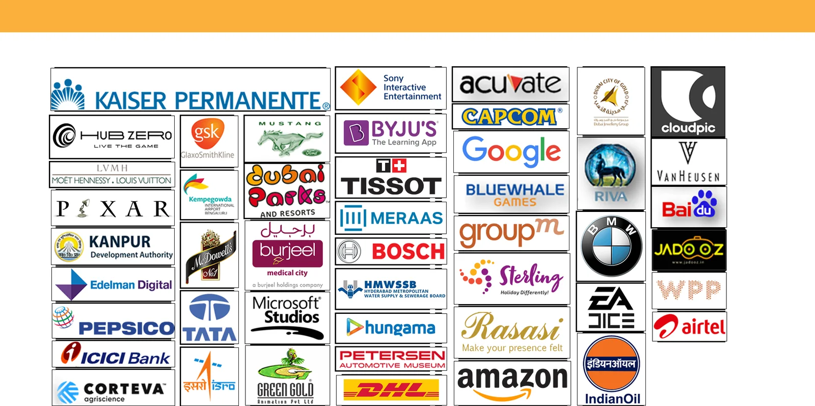 Gamitronics client logo wall from capability deck