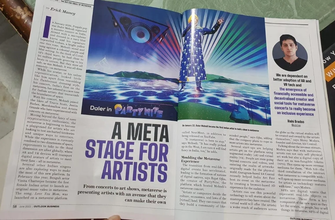 Outlook Business spread about PartyNite artists