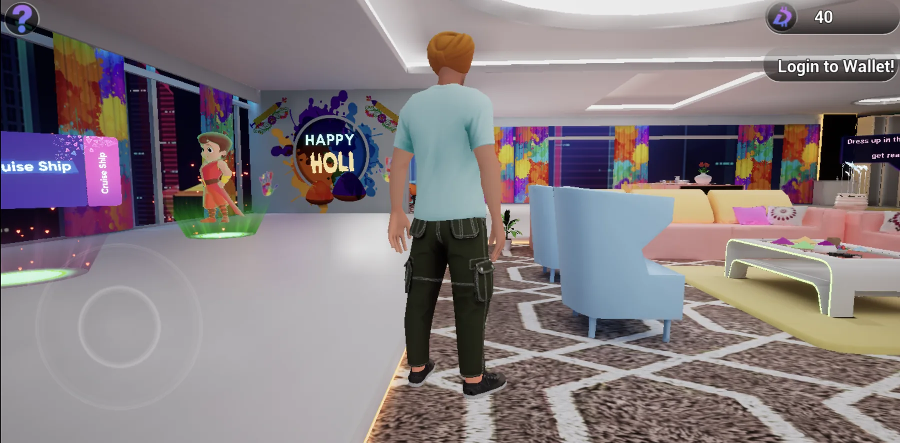 PartyNite avatar inside a branded metaverse environment